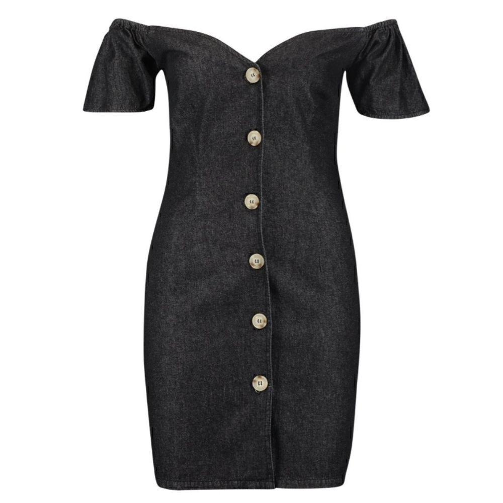 EC BOOHOO BLACK LINEN BLEND OFF SHOULDER SWEETHEART CUT DRESS SZ. 10